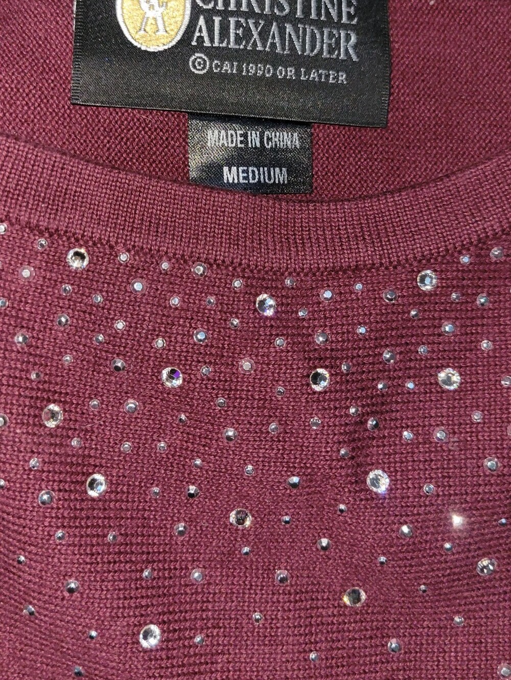Christine Alexander Embellished Burgundy Sweater